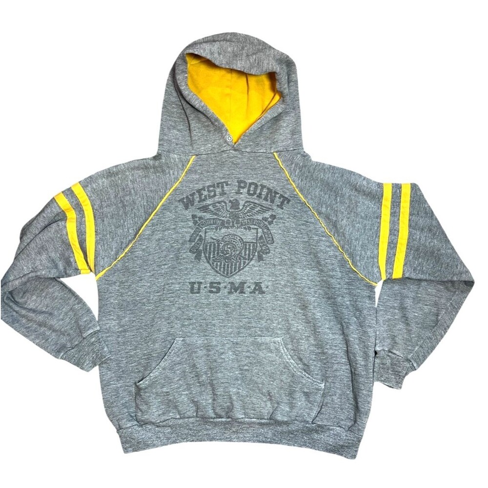 Vintage Sportswear West Point USMA Hoodie USA Made Gray Yellow Mens L